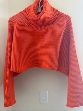 Fashion Nova Cropped Orange Ribbed Turtleneck Sweater